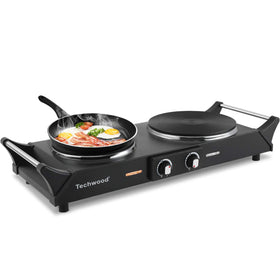 Techwood 1800W hot plate with dual burners for quick meals.