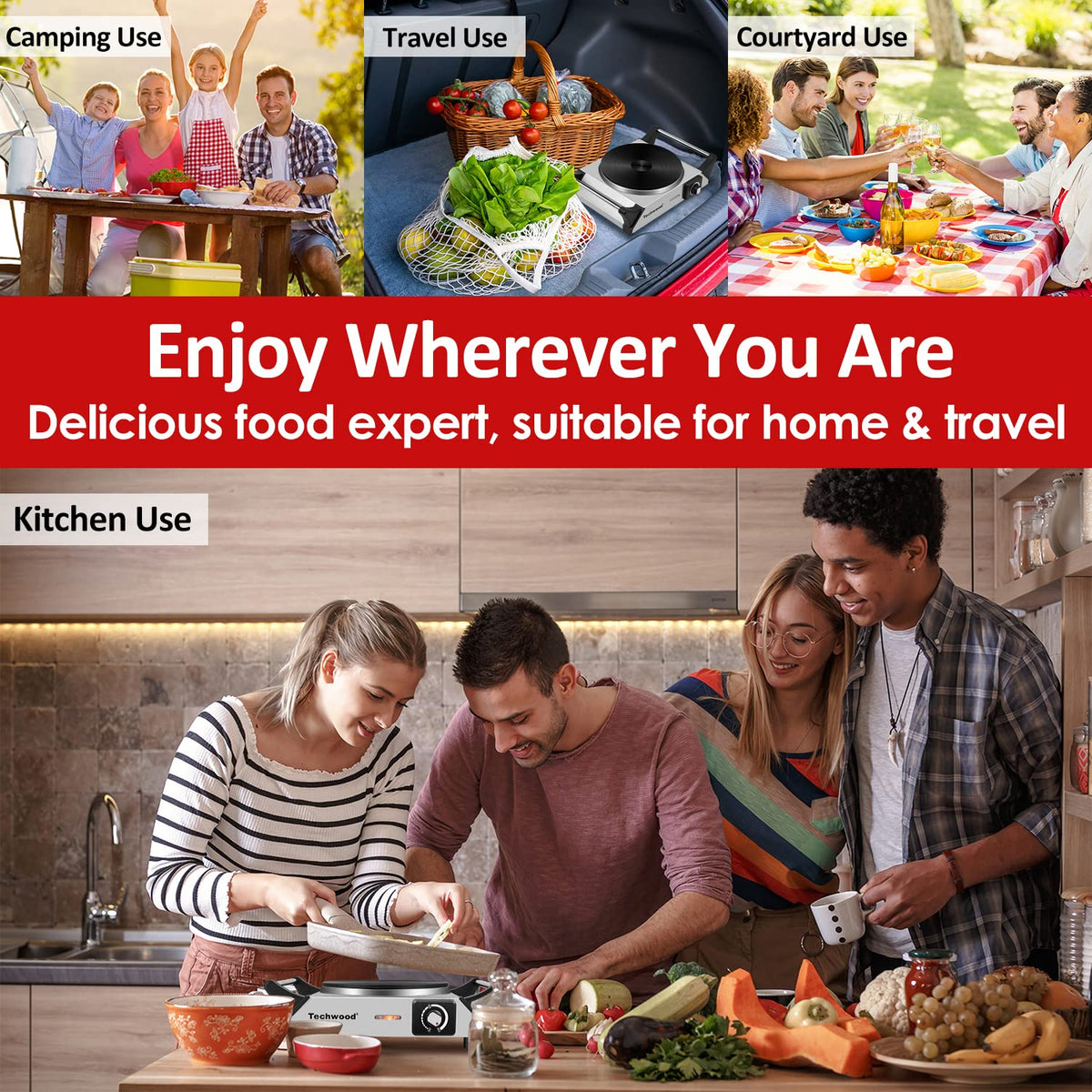 Techwood hot plate adjustable temperature dial for precise cooking control.