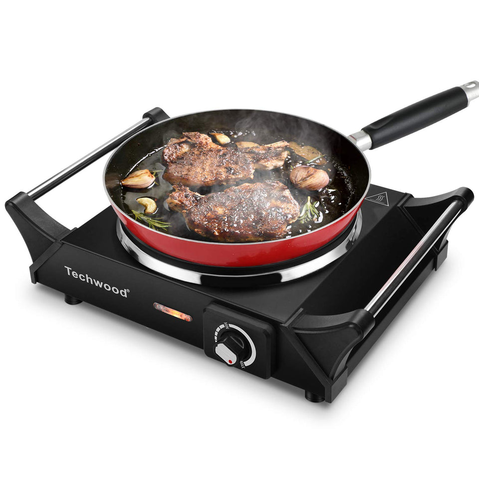 Techwood Hot Plate compact design on a dorm desk for quick meals.