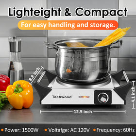 Techwood hot plate compatible with all cookware types for versatility.