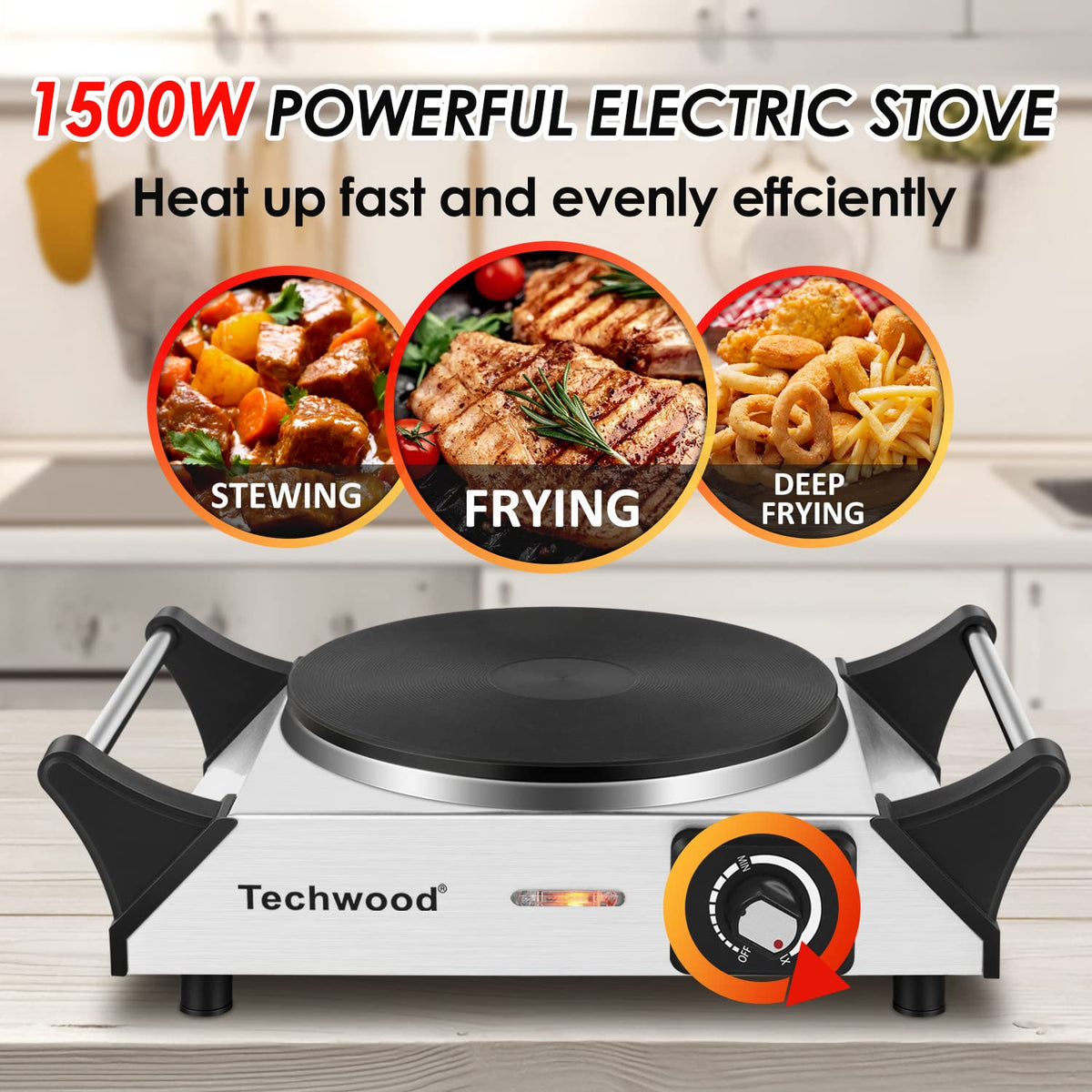 Techwood hot plate non-slip feet stabilize your cooking setup.