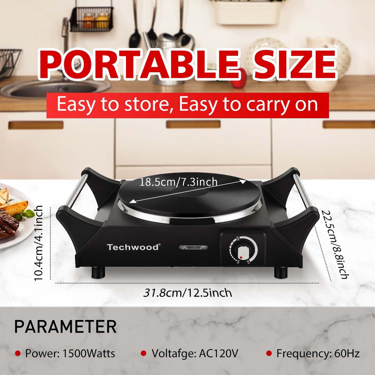 Techwood Hot Plate portable countertop stove for dorms, offices, camping.