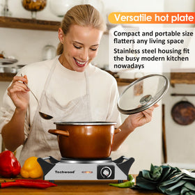 Techwood hot plate portable ideal for dorms, RVs, and camping.