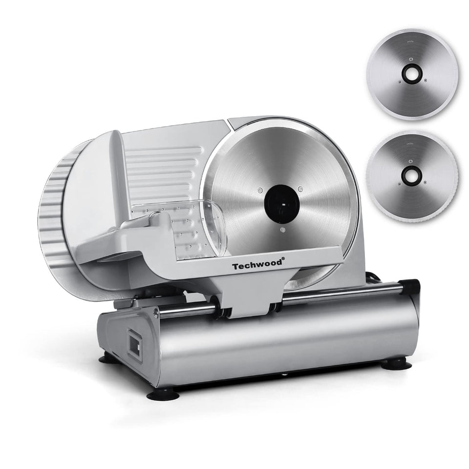 Techwood meat slicer with removable 9-inch blade for easy cleaning and precise slices.