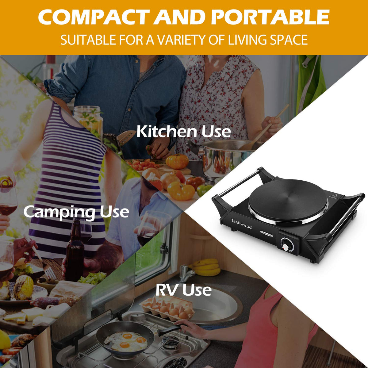 Techwood single burner with 7.3-inch cooktop fits most cookware