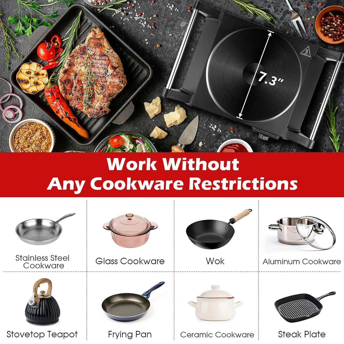 Techwood hot plate with brushed stainless steel housing for durable daily use