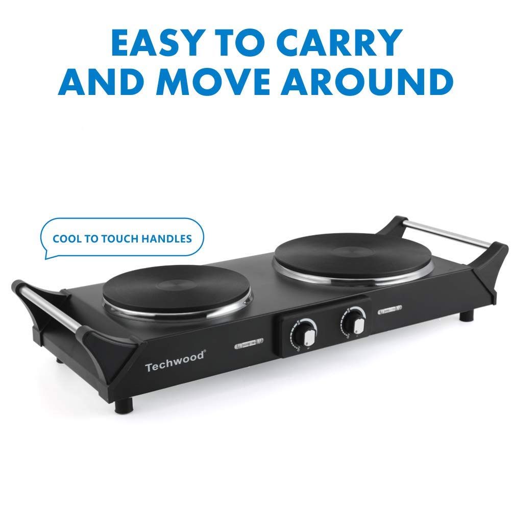 Techwood stay-cool handles provide safe handling during cooking.