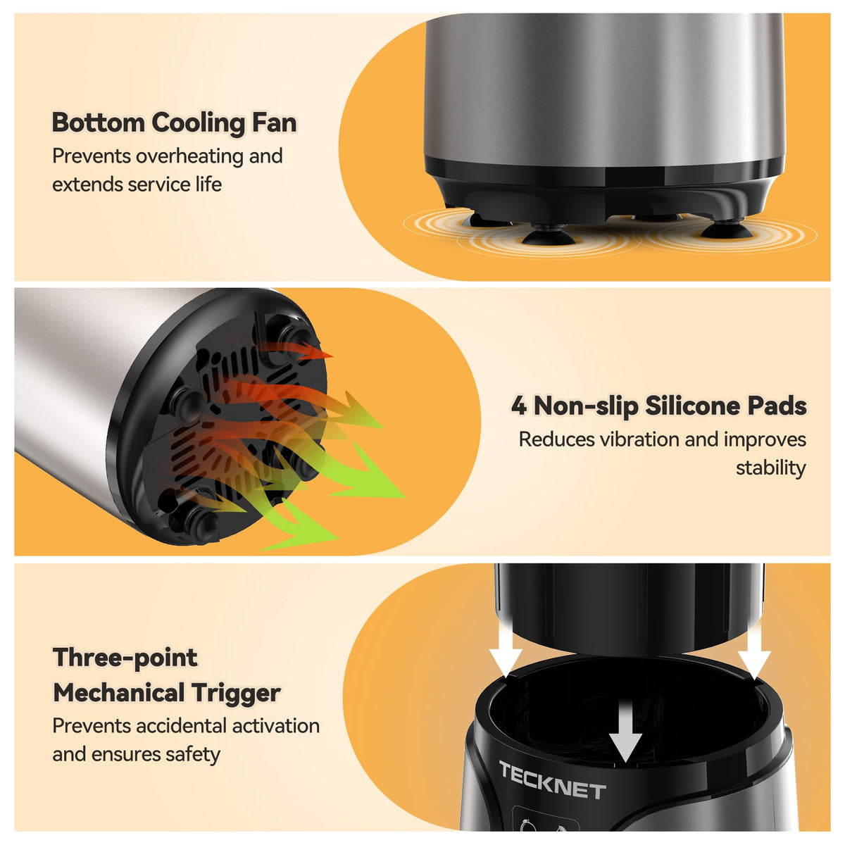 TECKNET motor cooling protection prevents overheating during blends