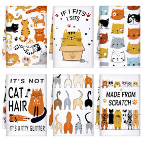 TecUnite cat kitchen towels set with funny designs for vibrant everyday kitchen use.