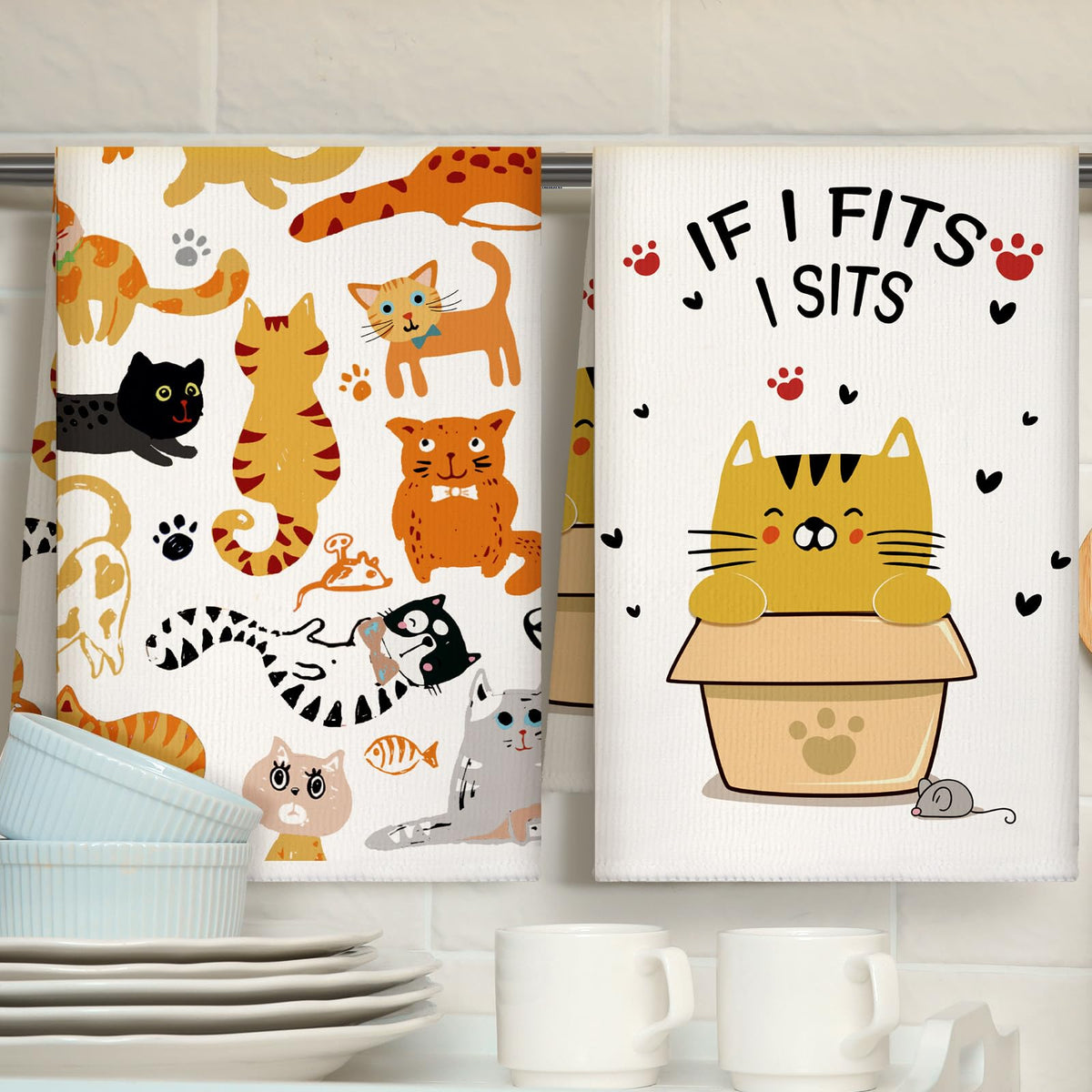 TecUnite cat tea towels feature cute designs for drying dishes and adding whimsy.