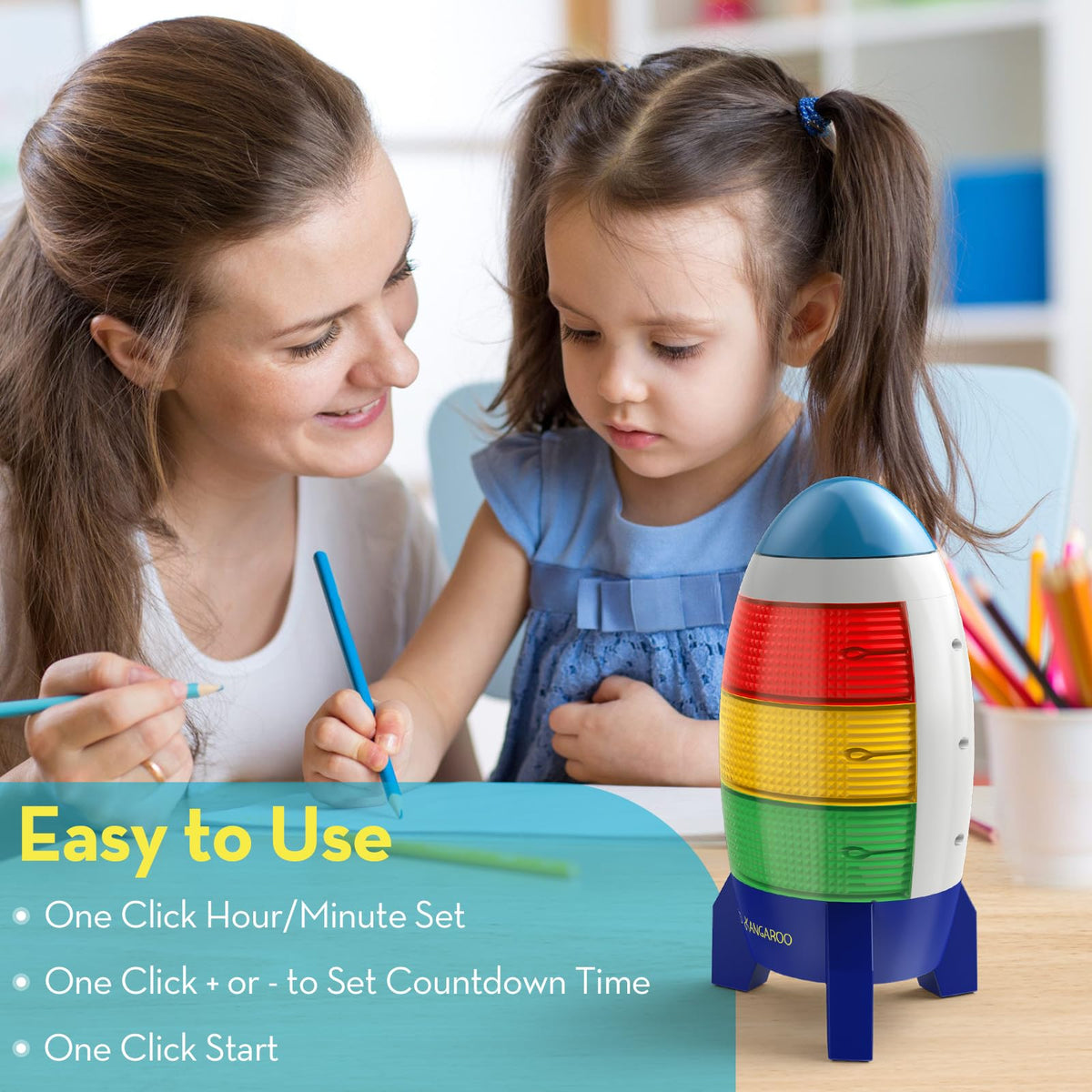 Ted Kangaroo Countdown Timer battery-powered construction offers cord-free flexibility.