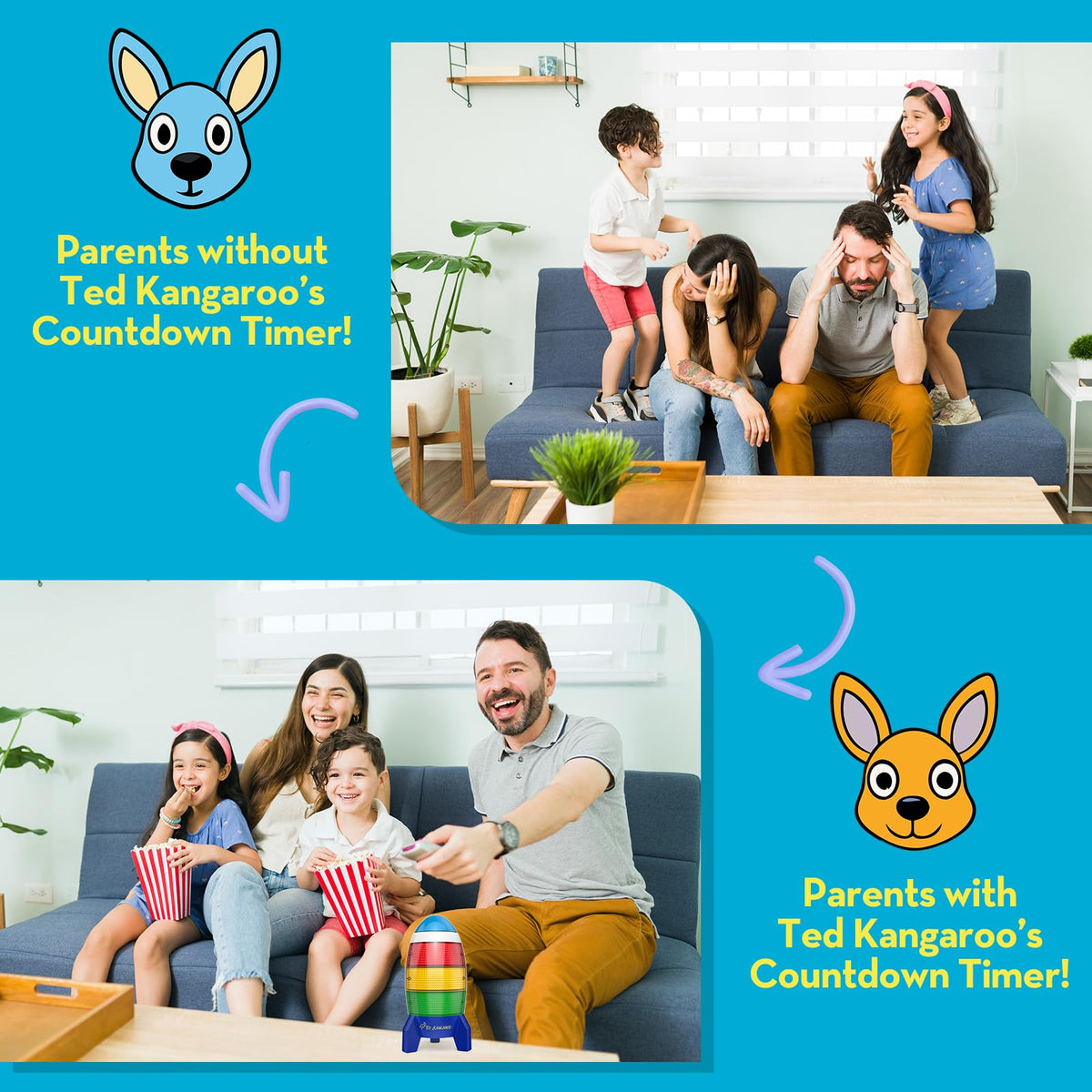 Ted Kangaroo Countdown Timer colorful-design engages children during learning and play.
