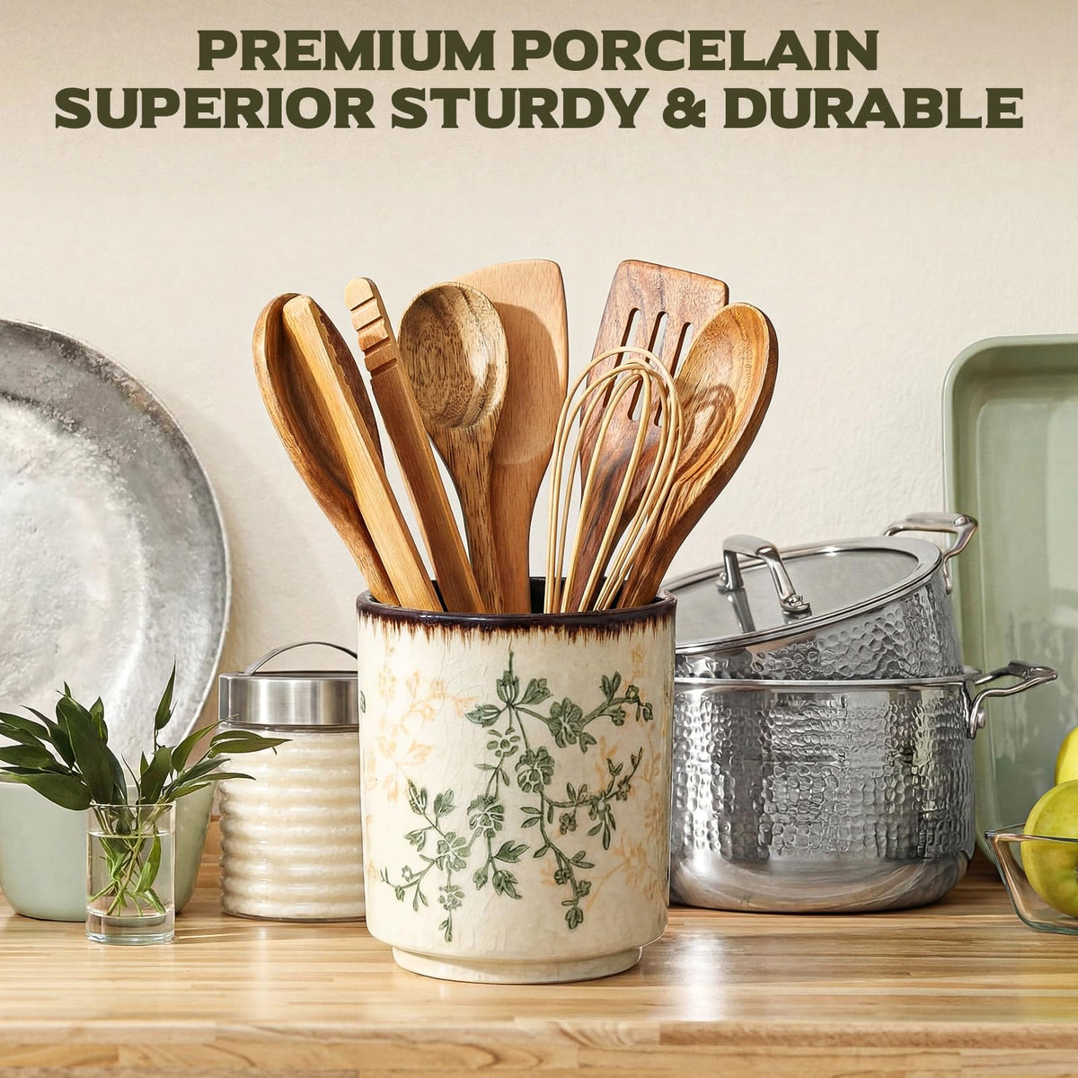 Teecyhooo utensil holder on countertop accessories rustic kitchen decor.