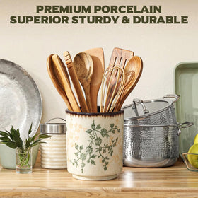 Teecyhooo utensil holder on countertop accessories rustic kitchen decor.