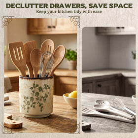 Teecyhooo utensil holder with utensils demonstrates easy countertop organization.
