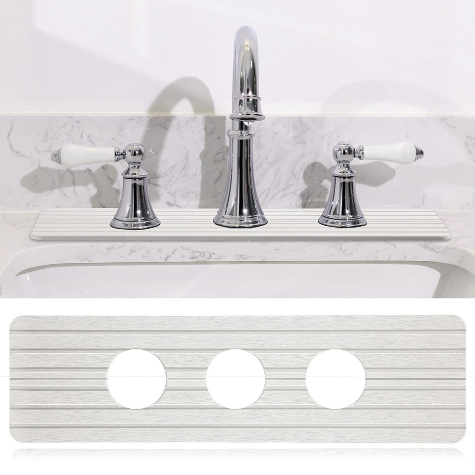 Teenyyou 3-hole white faucet mat showing three holes for secure fit and fast absorption.