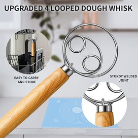 TEEVEA dough whisk with wooden handle for comfortable kneading