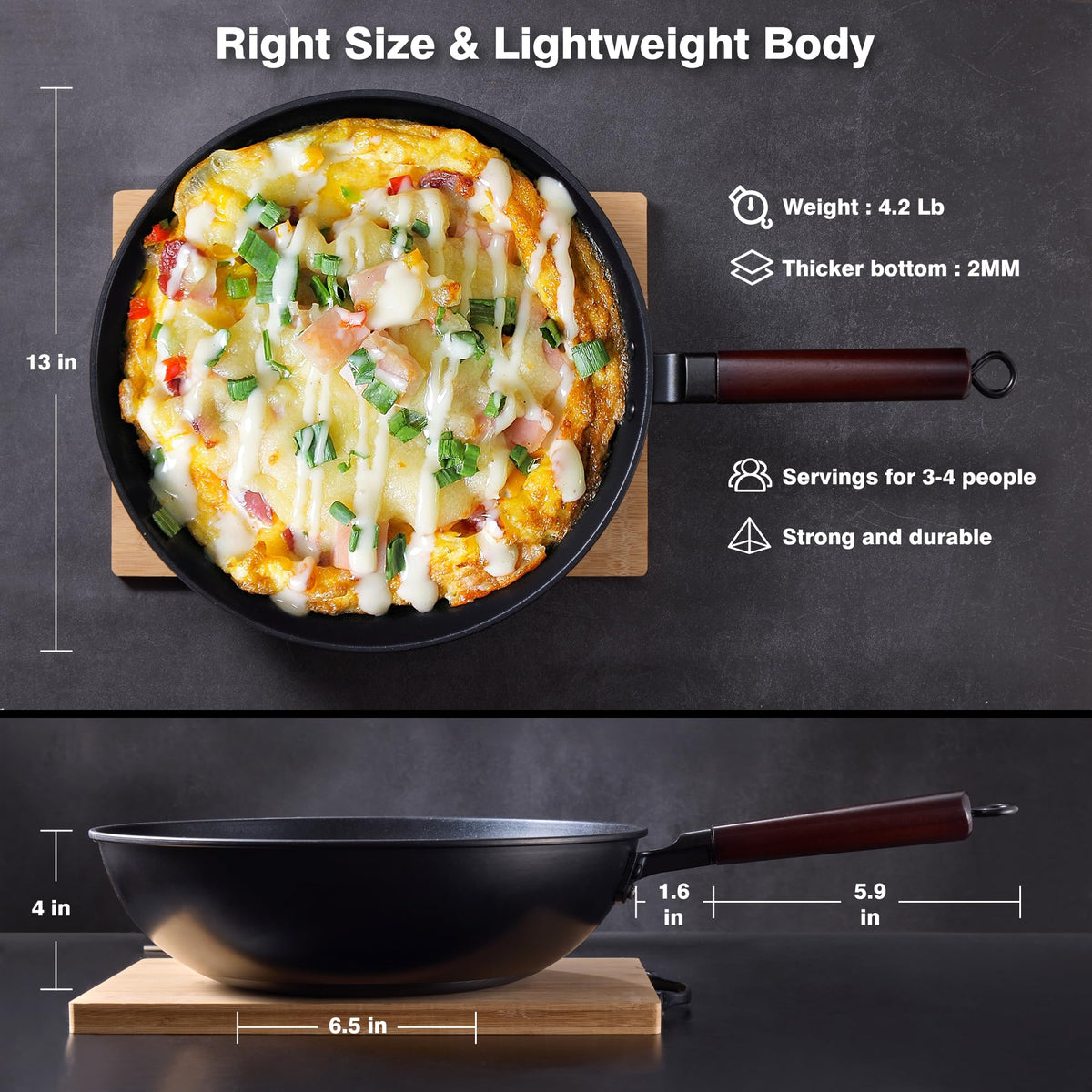 Teewe wok spatula protects non-stick surface while flipping ingredients
