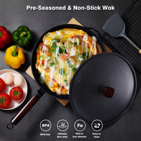 Includes lid, spatula, and dish brush for complete cooking setup.