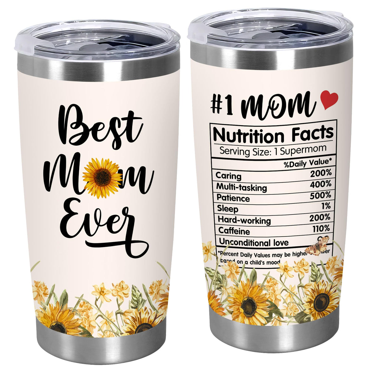 TEEZWONDER sunflower tumbler front view, durable stainless steel for daily use.
