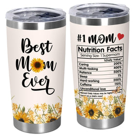 TEEZWONDER sunflower tumbler front view, durable stainless steel for daily use.