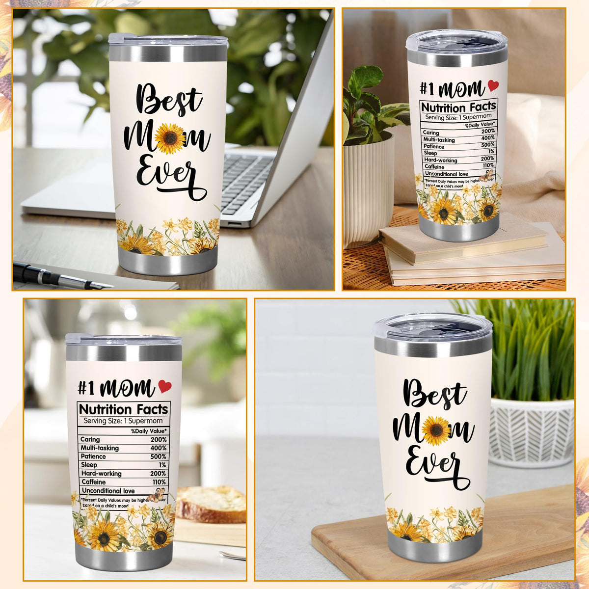 TEEZWONDER sunflower tumbler handheld use shows comfortable grip on the go.