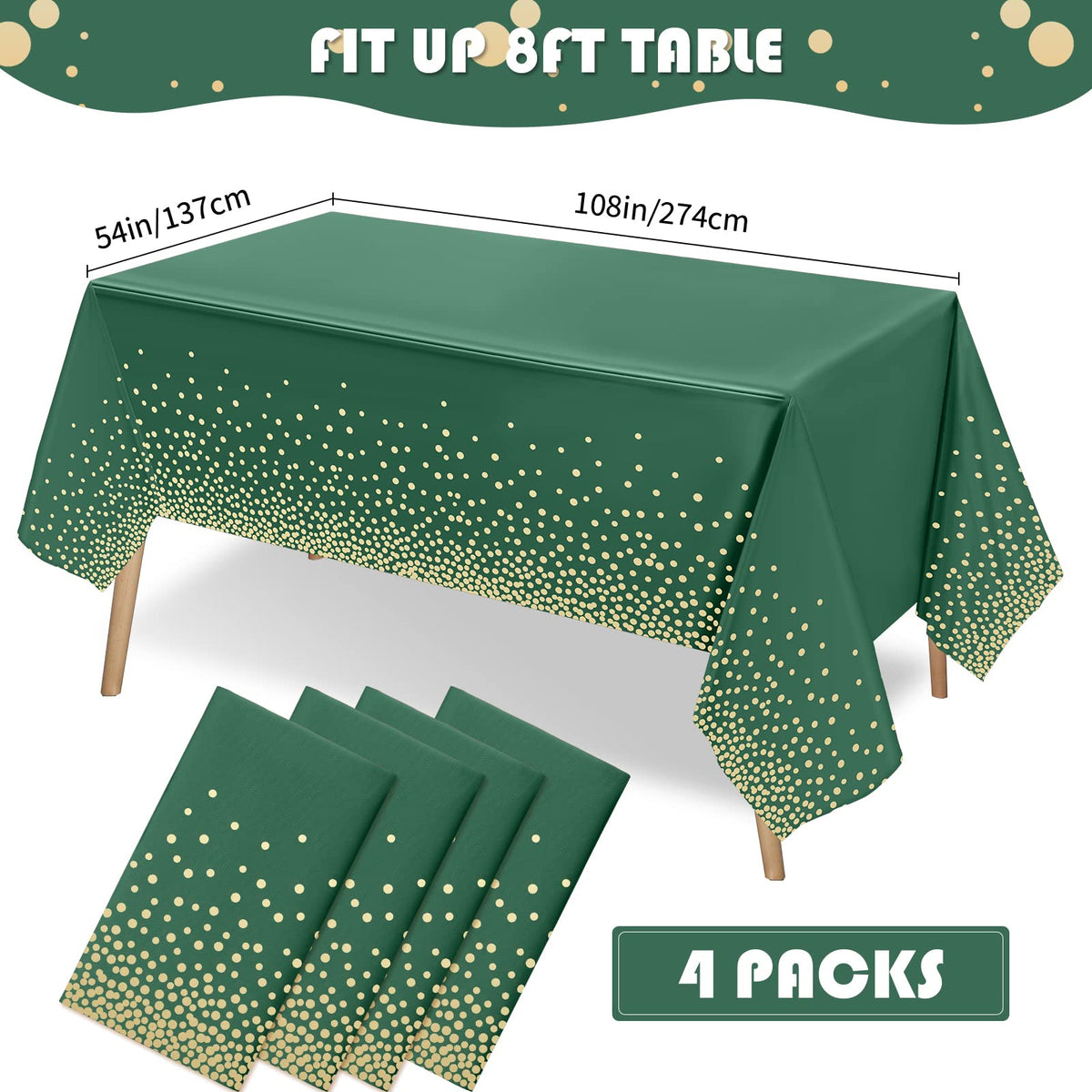 Tegeme gold foil dots pattern tablecloth enhances elegant party décor.