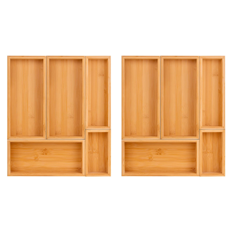 Teicui bamboo drawer organizer set shown expanded in a drawer for versatile storage