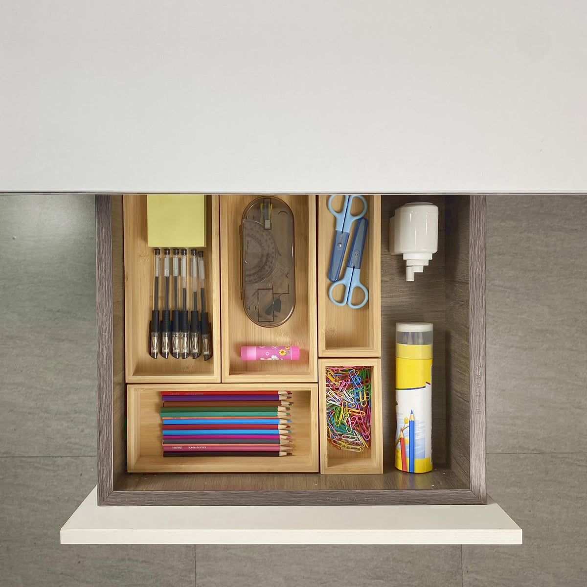Teicui bamboo knife drawer organizer keeping blades secure and accessible