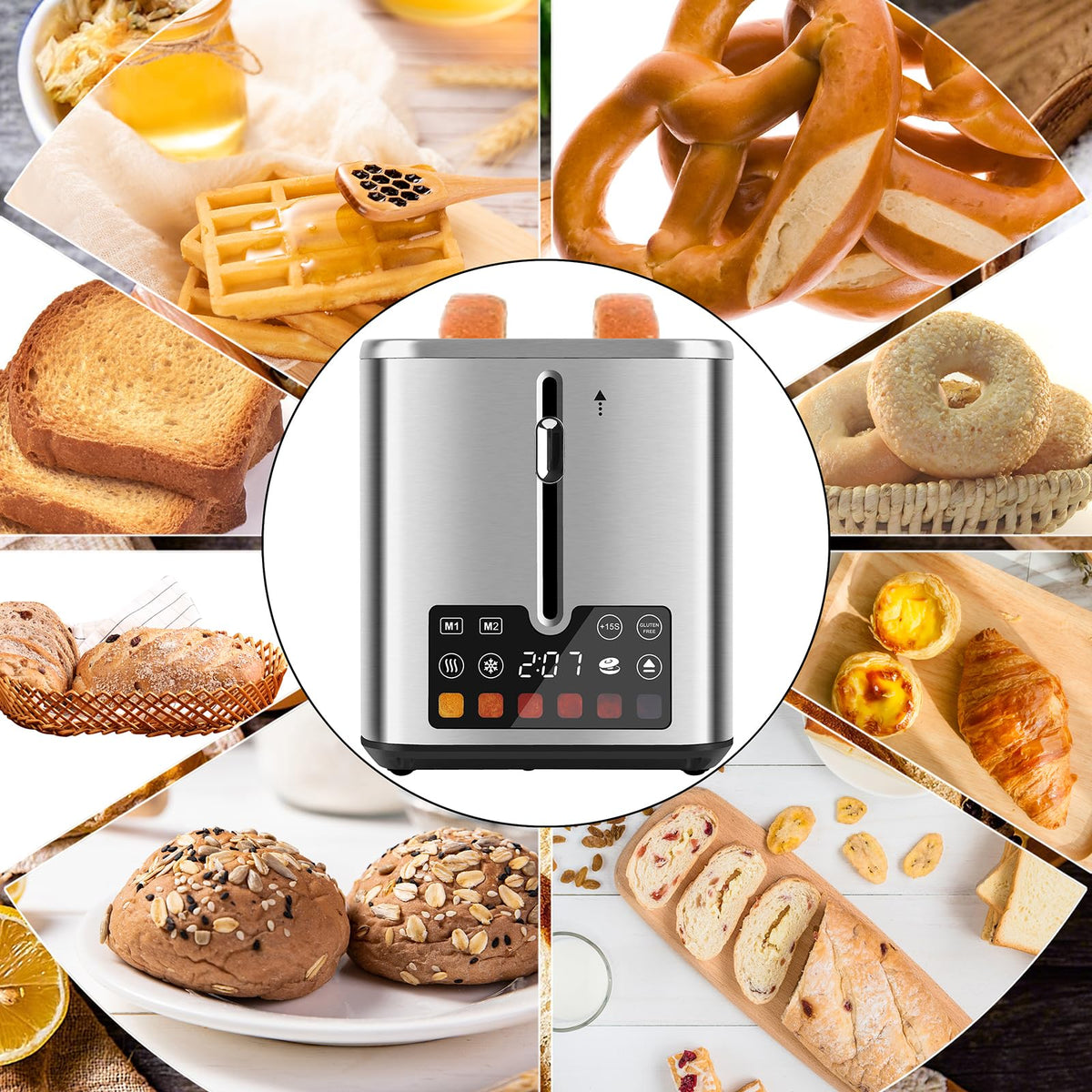 Teirdth 2-slice toaster defrost and reheat buttons for convenient presets