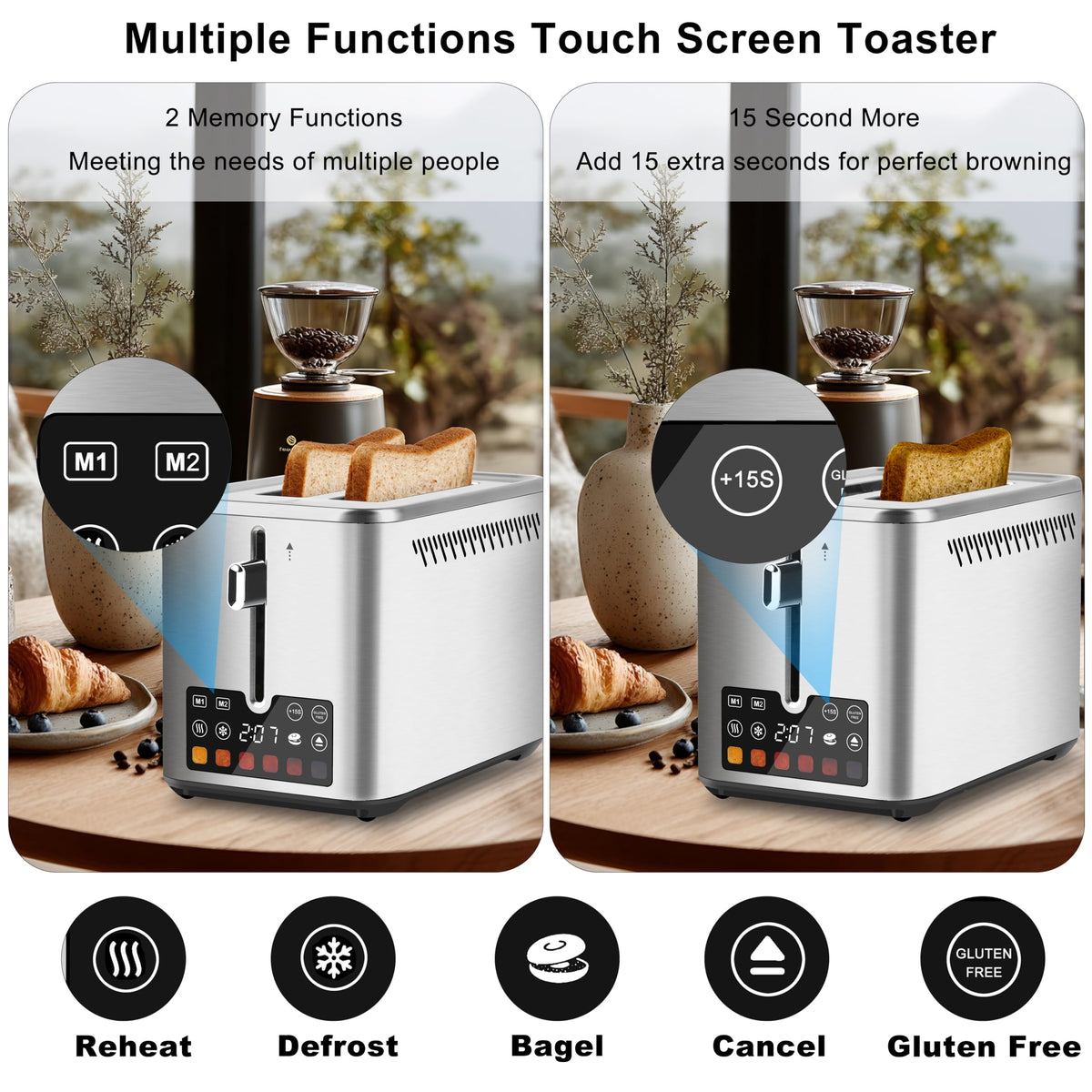Teirdth touch-screen toaster control panel offers quick, personalized settings