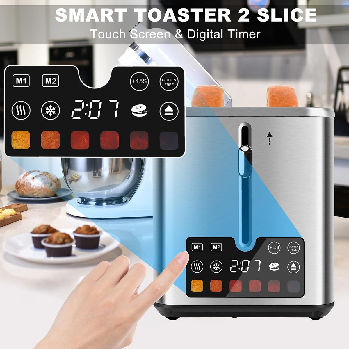 Teirdth touch-screen toaster 2-slice digital display enables precise timing