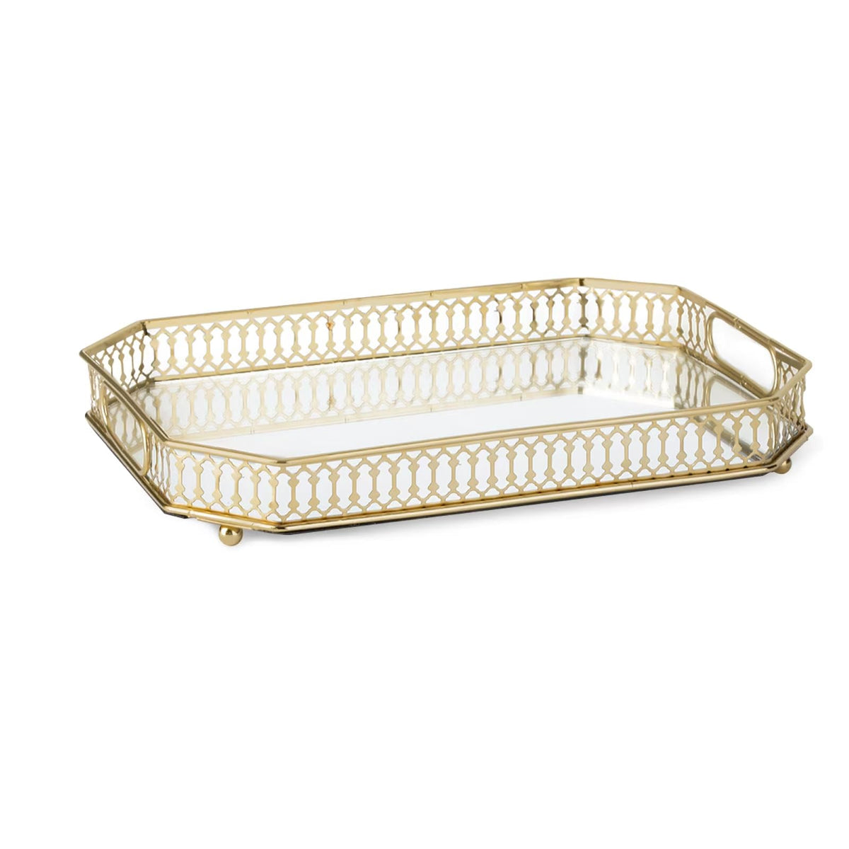 TEITEAI bar cart tray with gold lattice pattern for stylish organization.