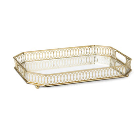 TEITEAI bar cart tray with gold lattice pattern for stylish organization.