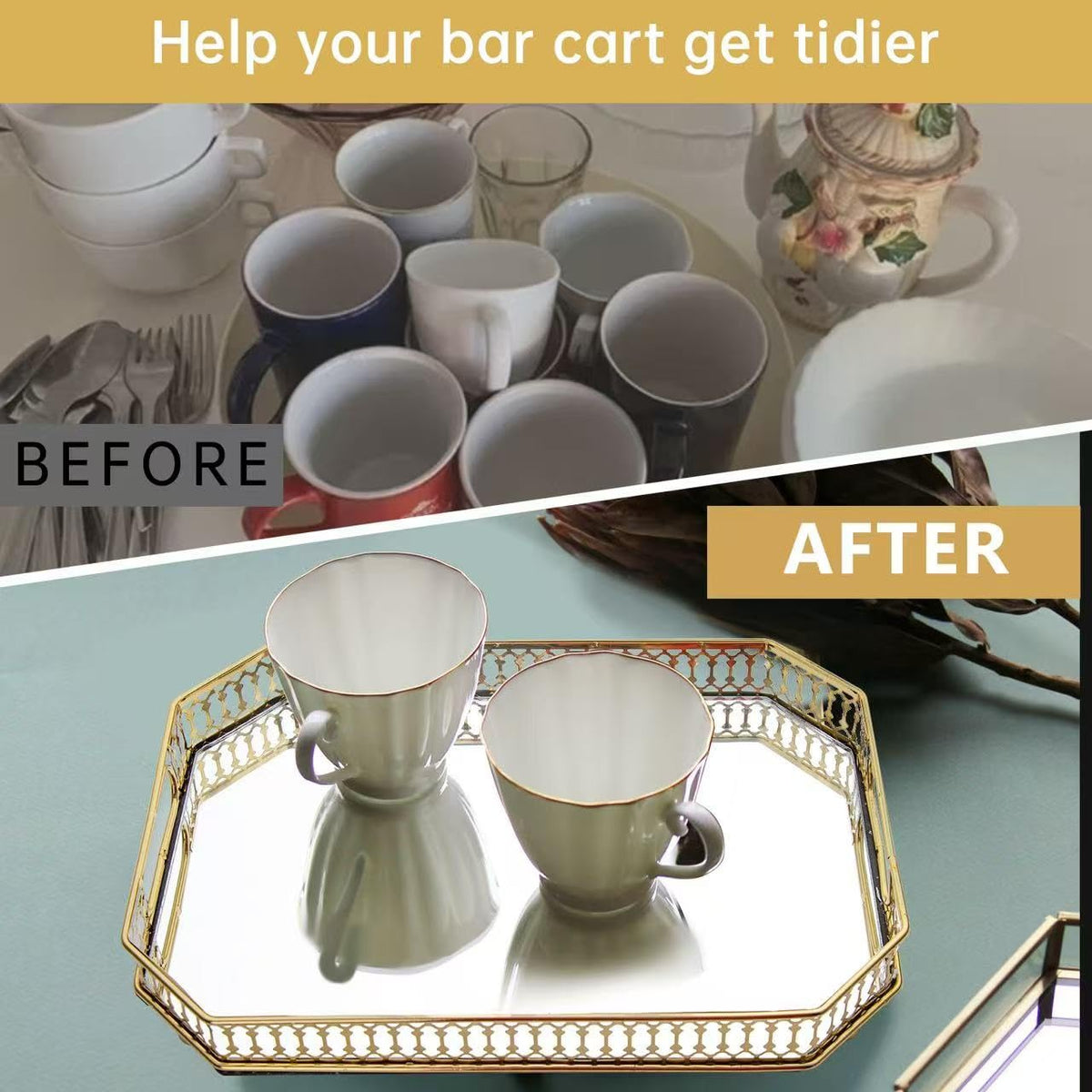 TEITEAI large-capacity tray fits mugs, tea cups, and other essentials for quick serving.