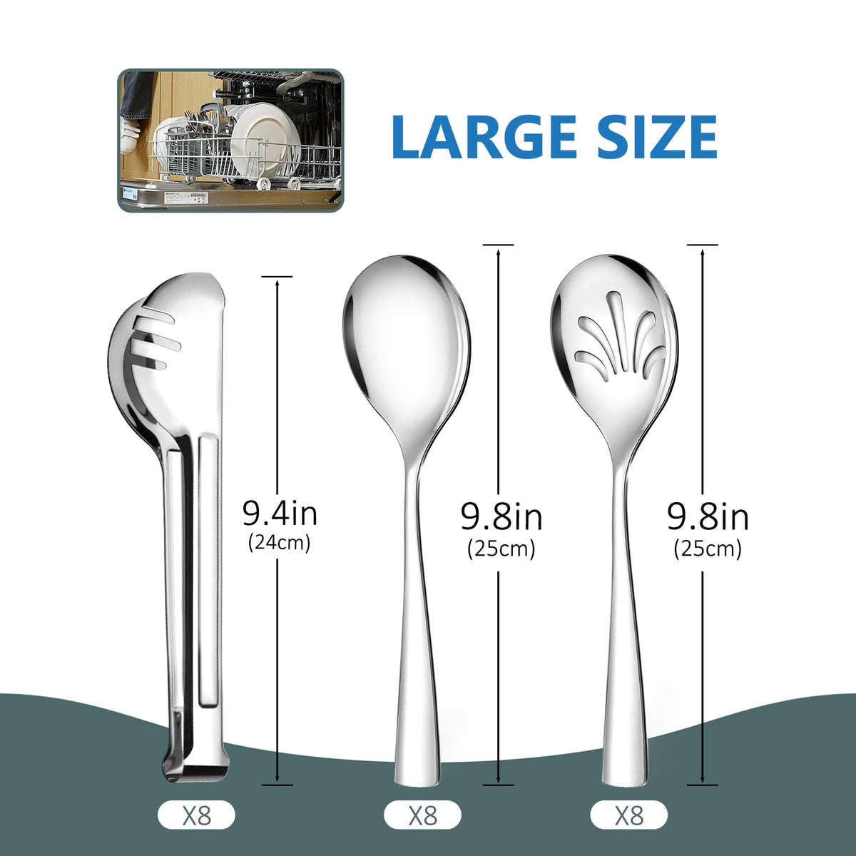 Teivio 10-inch slotted spoons serving at a catered event