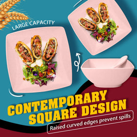 Teivio pink square dinnerware set – complete 16-piece kit for four.