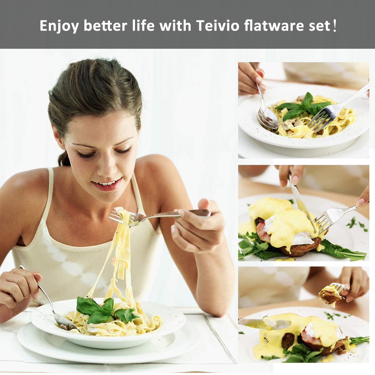 Teivio dessert forks with balanced handles, ideal for desserts and salads.