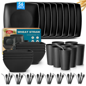 Teivio 56-piece square dinner plate showing unbreakable, kid-friendly design for daily meals