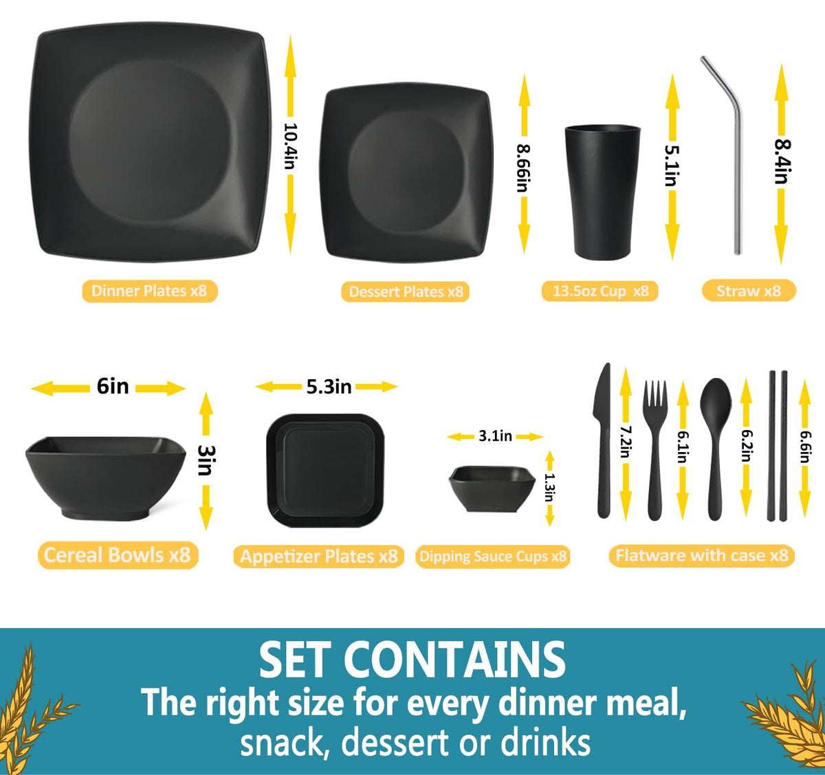 Teivio 88-piece square dinnerware set dessert plates, lightweight yet sturdy for families and gatherings.