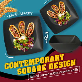 Teivio 88-piece square dinnerware set tumblers, spill-resistant and suitable for outdoor use.