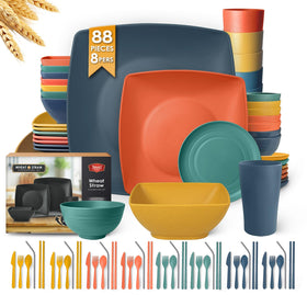 Teivio 88-piece square dinnerware set shown for family meals with durable unbreakable design