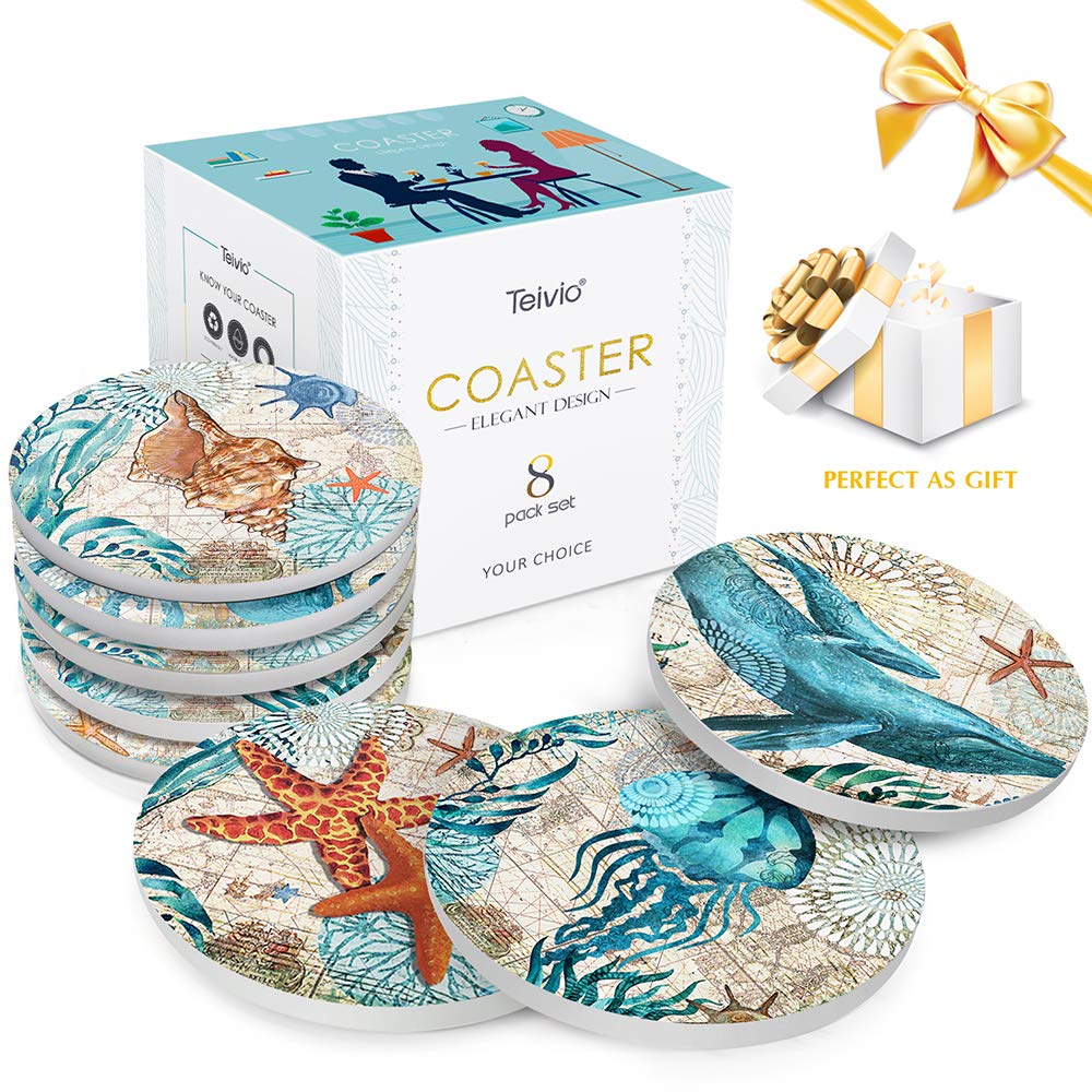 Teivio absorbent ceramic coaster top keeps drinks dry and surfaces protected.