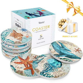 Teivio absorbent ceramic coaster top keeps drinks dry and surfaces protected.