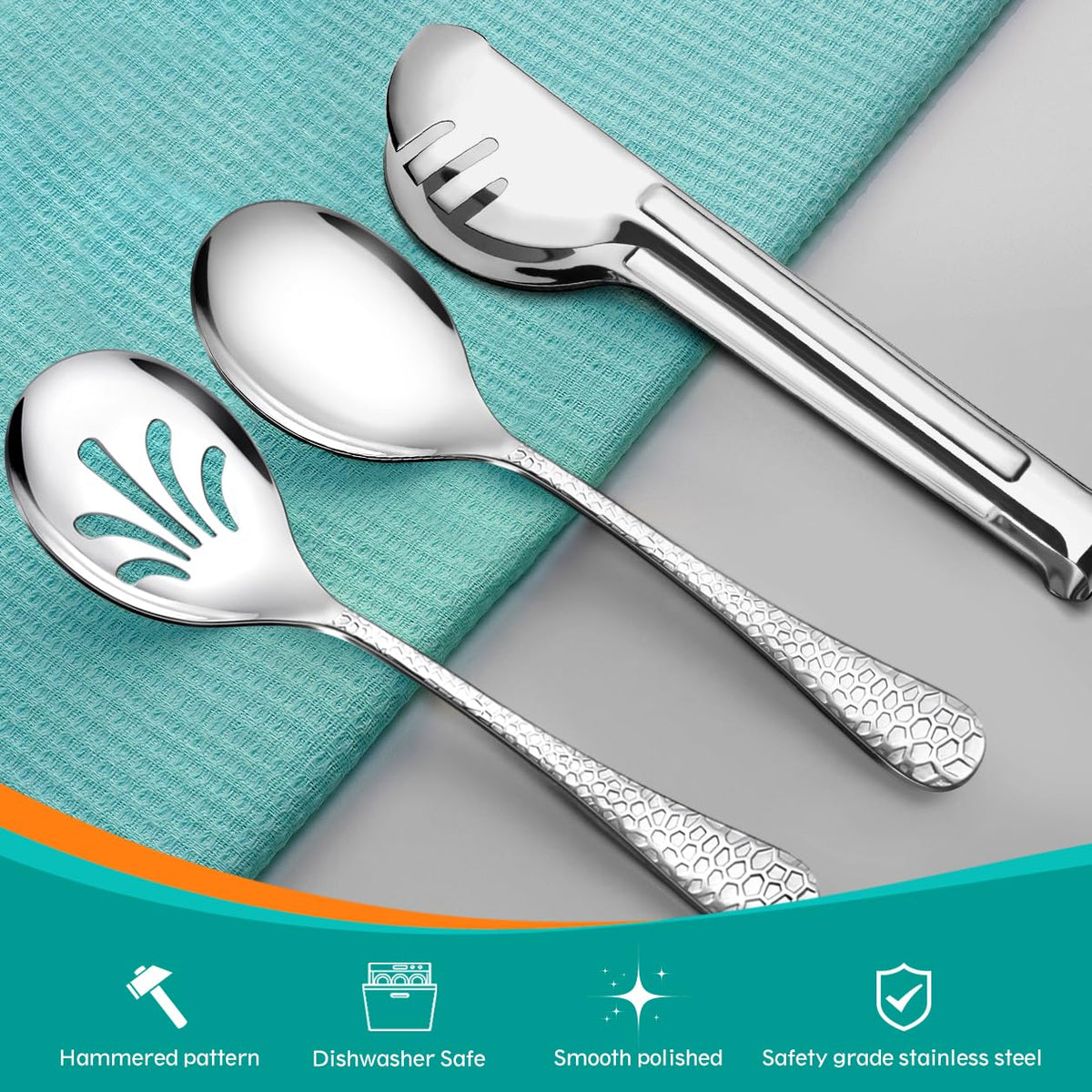 Teivio hammered serving tongs nine point four inches for easy grabbing at parties