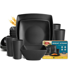 Teivio square dinner plates in sleek black, durable and easy to stack.