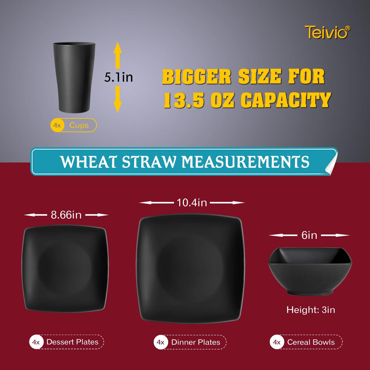 Teivio square salad plates with bold finish for modern table styling.