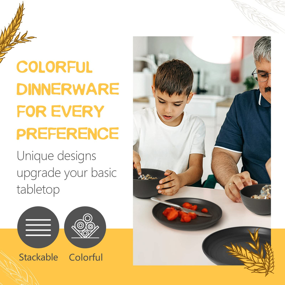 Teivio wheat straw dessert plate in black, stylish addition for dessert courses.