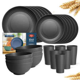 Teivio wheat straw dinner plates in black, durable and unbreakable for family meals