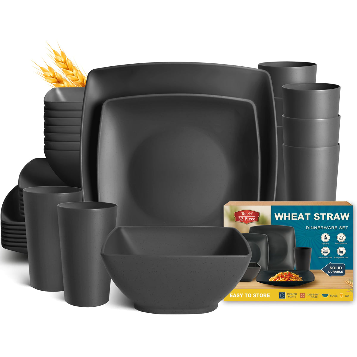 Teivio wheat straw square dinner plate 10.6in is sturdy and unbreakable for everyday meals.